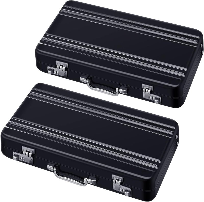 Oudain 2 Pcs Business Card Holder Suitcase Aluminum Business Card Case with Waterproof Pocket Credit Holder for Men Organizer ID Aluminum Briefcase Gift for Woman(Black) - Image 1